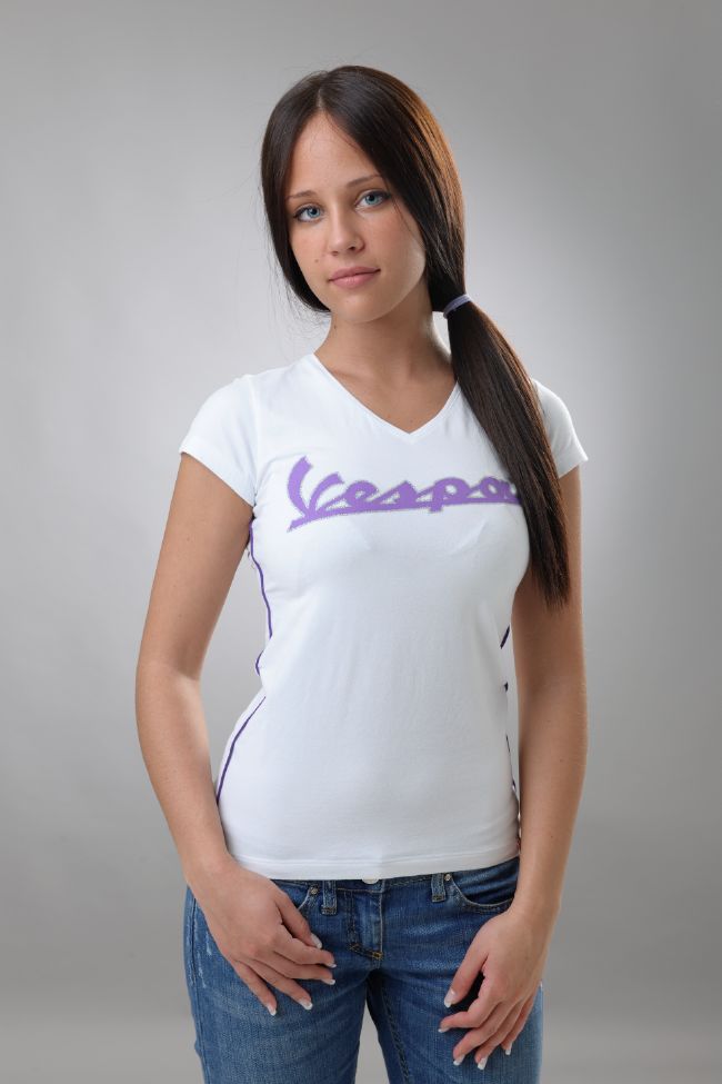 T-Shirt Lady, mit V-Ausschnitt, weiß, Grösse XL