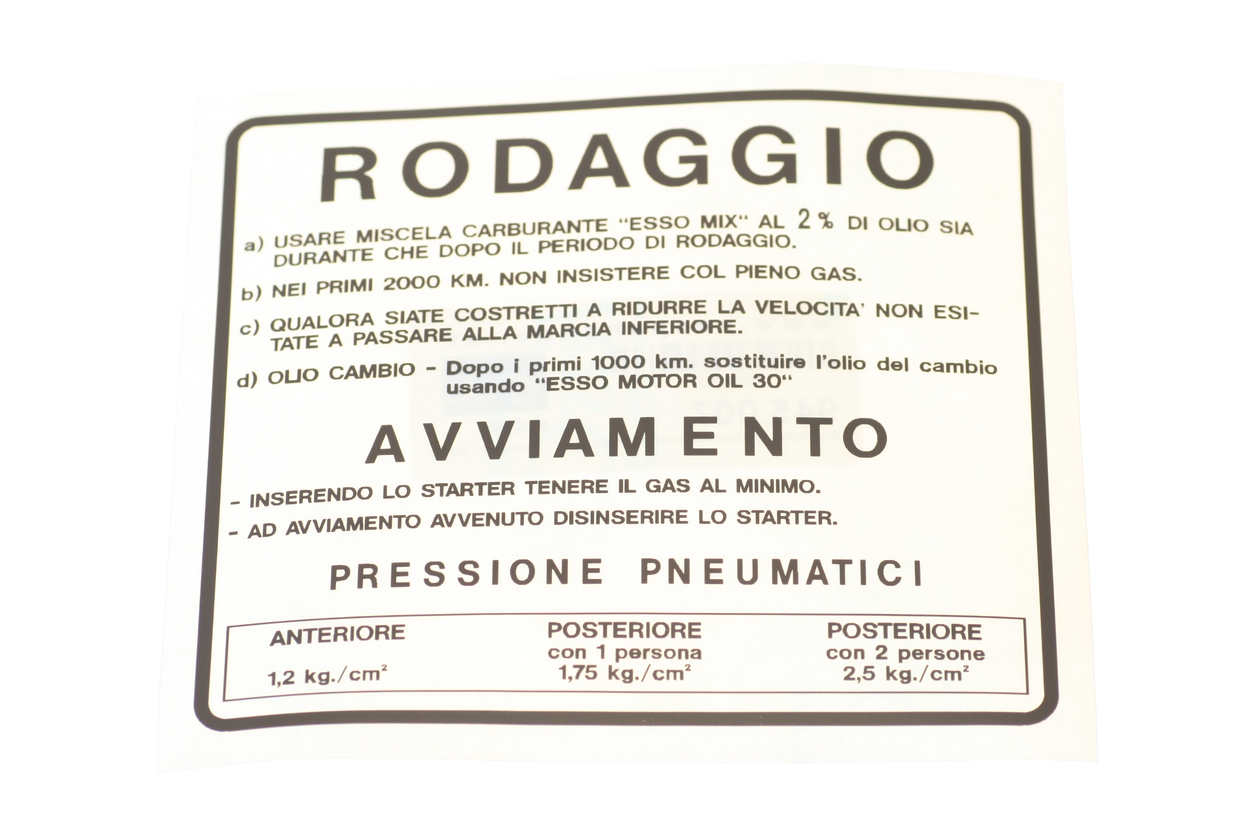 Aufkleber Einfahrvorschrift "Rodaggio", schwarz, klein